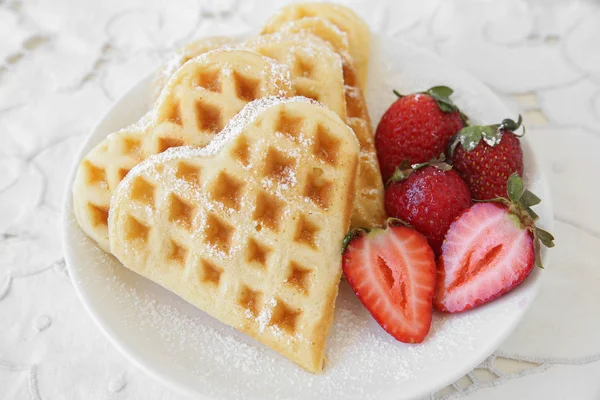 Waffles Fresh Strawberries Selective Focus — Stock Photo, Image