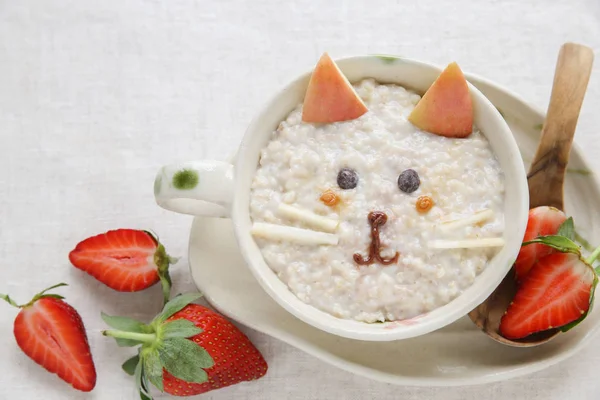 Cat porridge breakfast, food art for kids