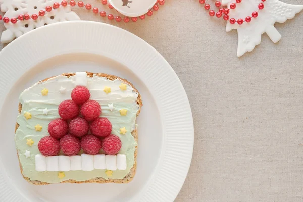 Santa Sombrero Unicornio Crema Queso Tostadas Desayuno Divertido Arte Comida —  Fotos de Stock