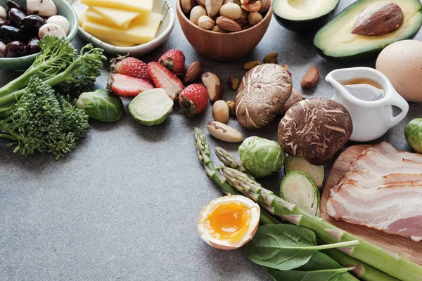 Nahaufnahme Von Gesunder Ernährung Ketogener Ernährung Low Carb — Stockfoto