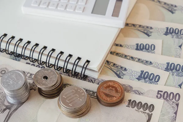 Japon yeni parayla, hesap makinesi, Not defteri 