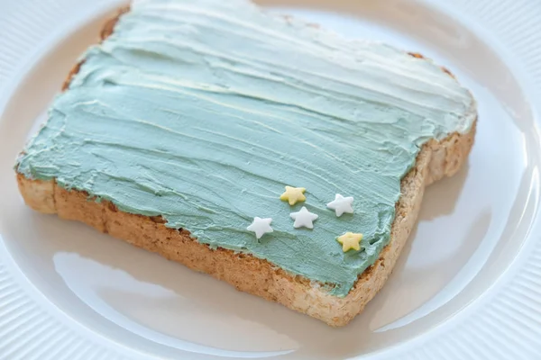Ster Zeemeermin Spirulina Blauwe Creamcheese Toast Ontbijt Leuke Gezonde Voeding — Stockfoto