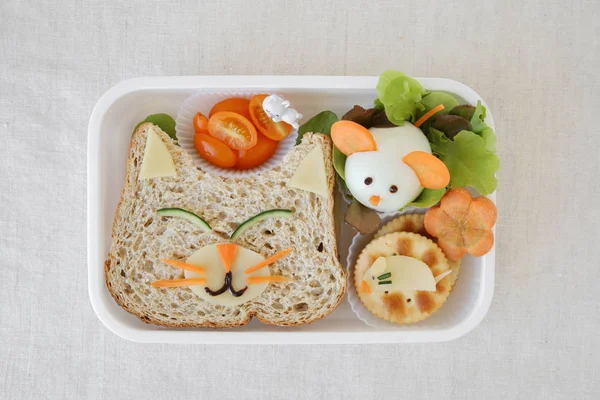 Cat Mouse Lunch Box Fun Food Art Kids — Stock Photo, Image