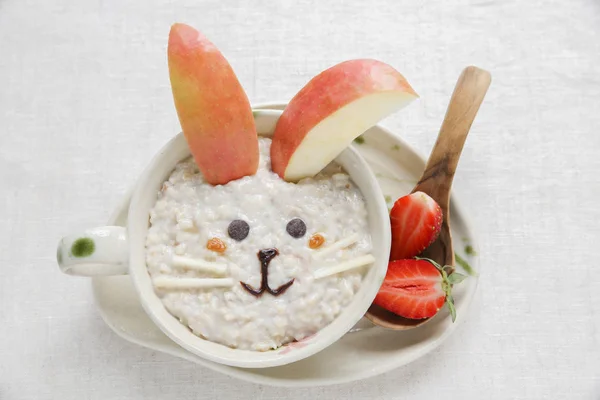 Bunny rabbit porridge oatmeal breakfast, food art for kids