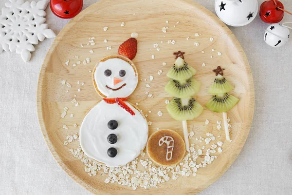 Muñeco Nieve Árbol Navidad Panqueque Desayuno Arte Comida Divertida Para —  Fotos de Stock