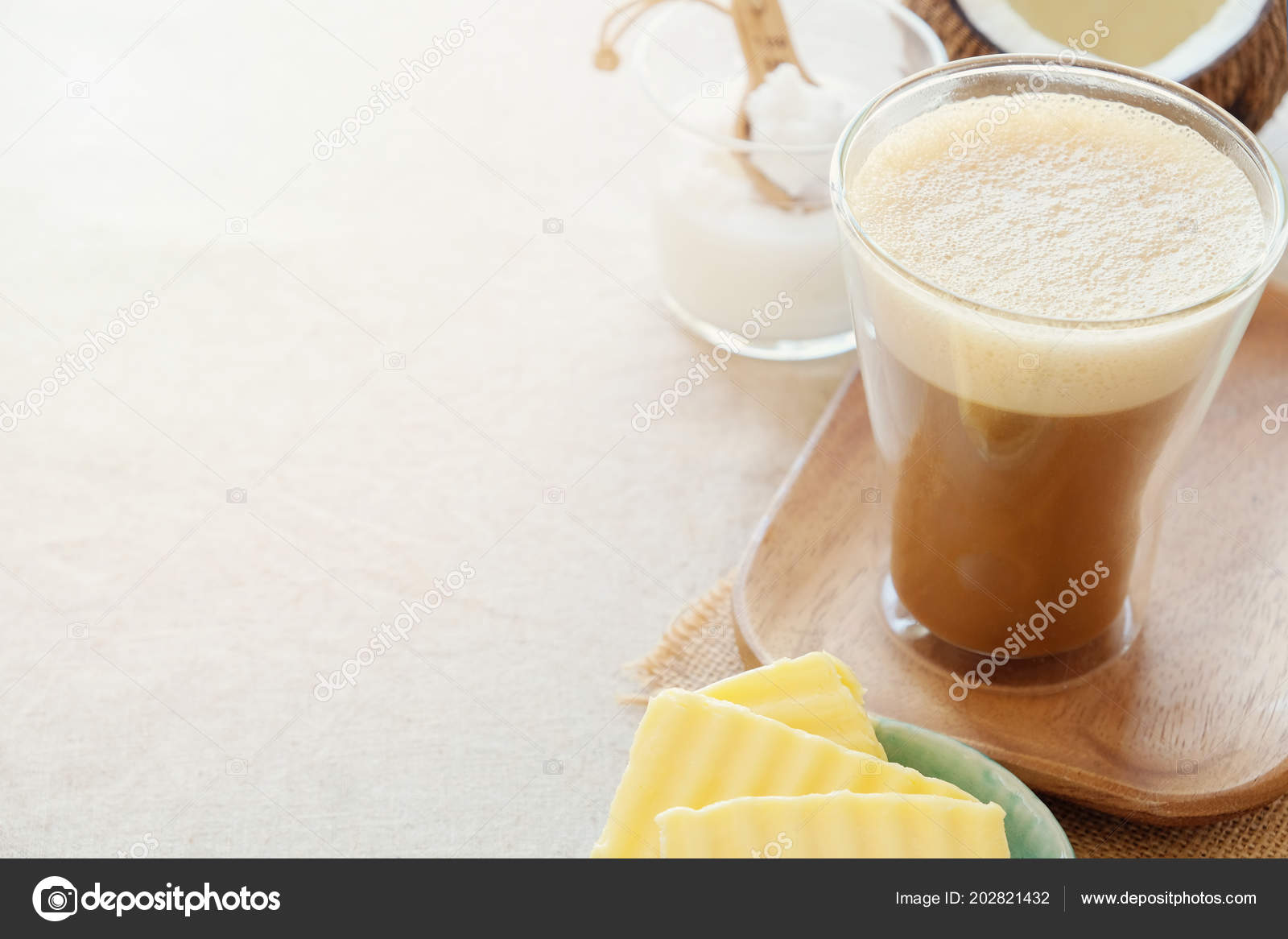Bulletproof Coffee Blended Organic Grass Fed Butter Mct Coconut Oil Stock Photo Bulletproof Coffee Blended Organic Grass Fed Butter Mct Coconut Oil Stock Photo