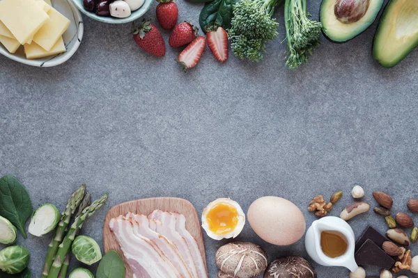 Bingkai Terbuat Dari Makanan Sehat Diet Ketogenik Karbohidrat Rendah — Stok Foto