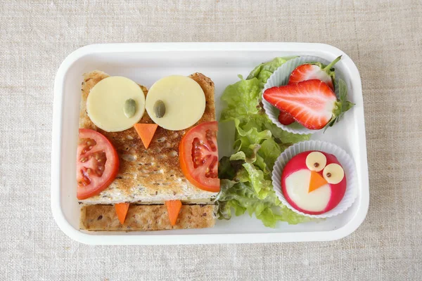 Bagoly Egészséges Szendvics Szórakoztató Ebéd Doboz Gyerekeknek — Stock Fotó