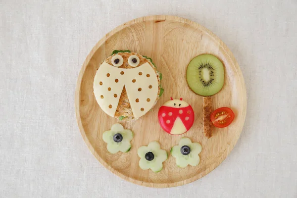 Ladybug Ladybird Sehat Makan Siang Seni Makanan Menyenangkan Untuk Anak — Stok Foto