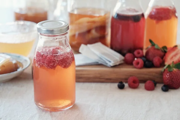 Kombucha Második Fermented Gyümölcstea Probiotikus Élelmiszer — Stock Fotó