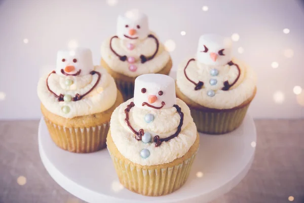 Diversión Casera Fusión Cupcakes Muñeco Nieve Para Niños —  Fotos de Stock