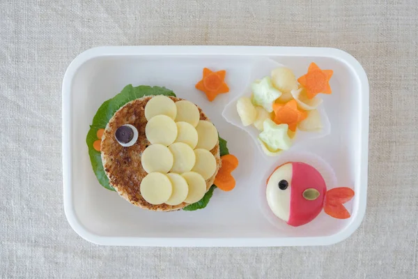 Scatola Pranzo Pesce Divertente Arte Alimentare Bambini — Foto Stock