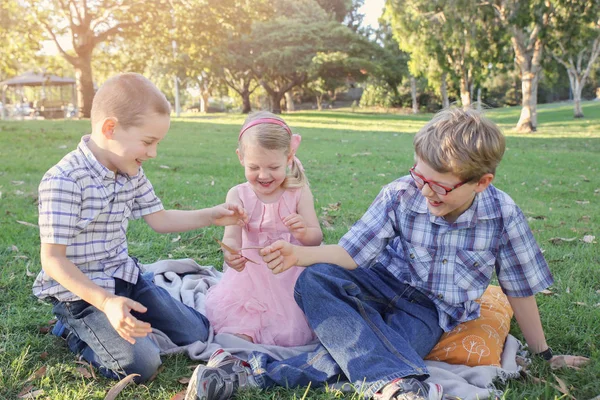 Fratelli Sorelle Felici Che Giocano Parco — Foto Stock