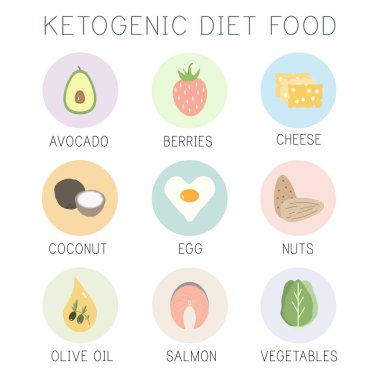 Ketogenic diyet yemek, yüksek sağlıklı yağlar. Vektör çizim