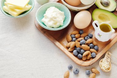 yüksek yağ sağlıklı kilo kaybı yemek masada, ketogenic diyet kavramı 