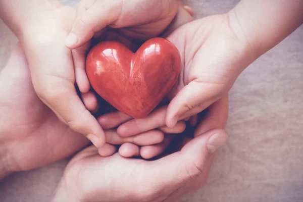 Erwachsene Und Kinder Halten Rote Herzen Krankenkasse Und Spendenkonzept Den — Stockfoto