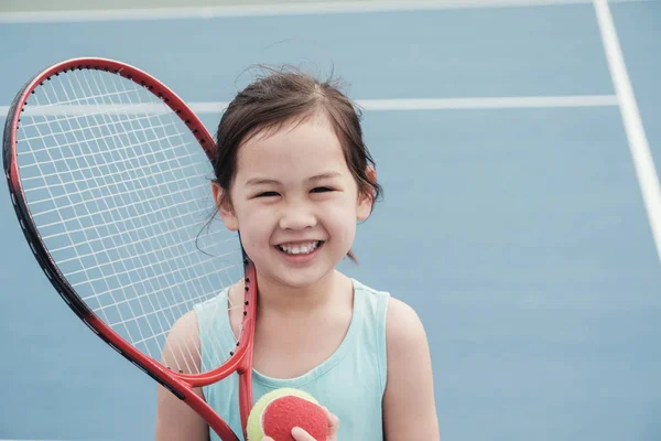 Joven Asiática Chica Tenista Aire Libre Azul Corte — Foto de Stock