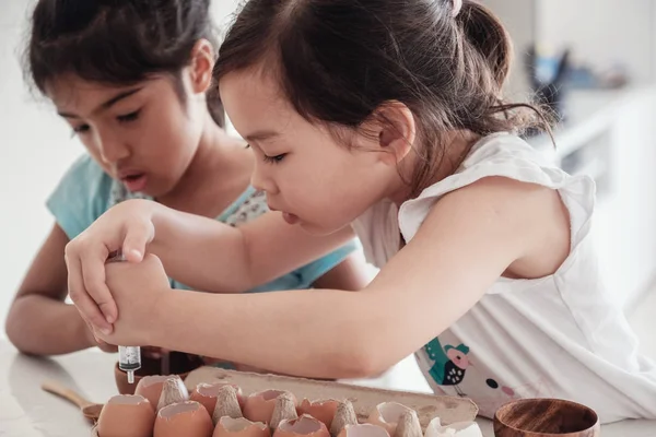 Children Planting Seedlings Reuse Eggshells — Stock Photo, Image