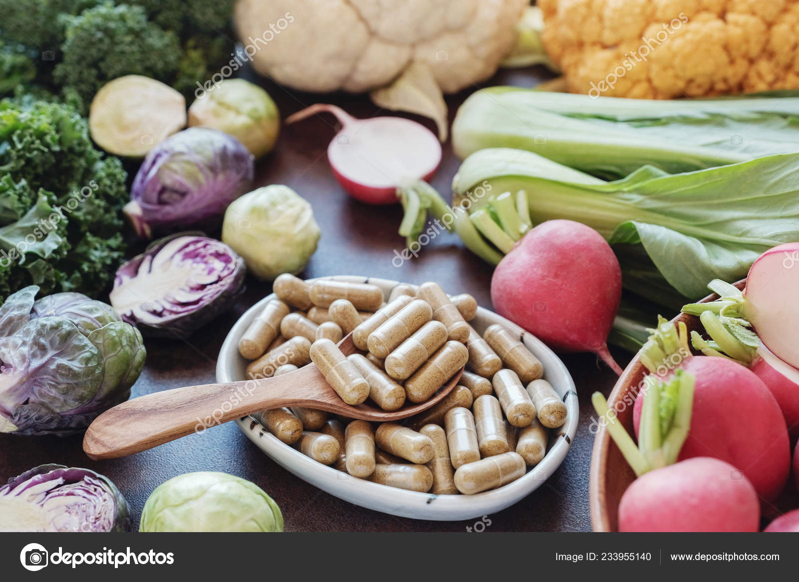 Cruciferous Vegetables Capsules Dietary Supplements Healthy Stock Photo