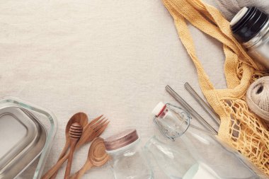 Yeniden kullanılabilir, plastik ücretsiz, ekolojik yaşam ve sıfır atık kavramı