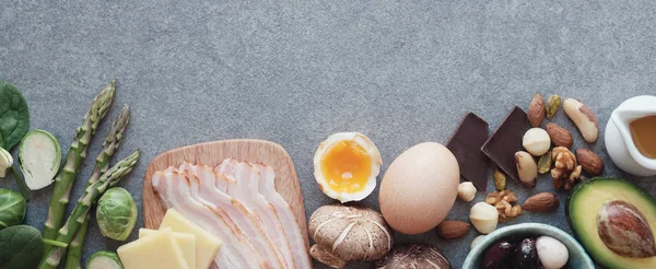 Keto, dieta chetogenica, basso contenuto di carboidrati, cibo sano — Foto Stock