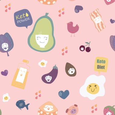 Pembe arka plan üzerinde Keto dikişsiz desen, düşük karbonhidrat yüksek yağ, o
