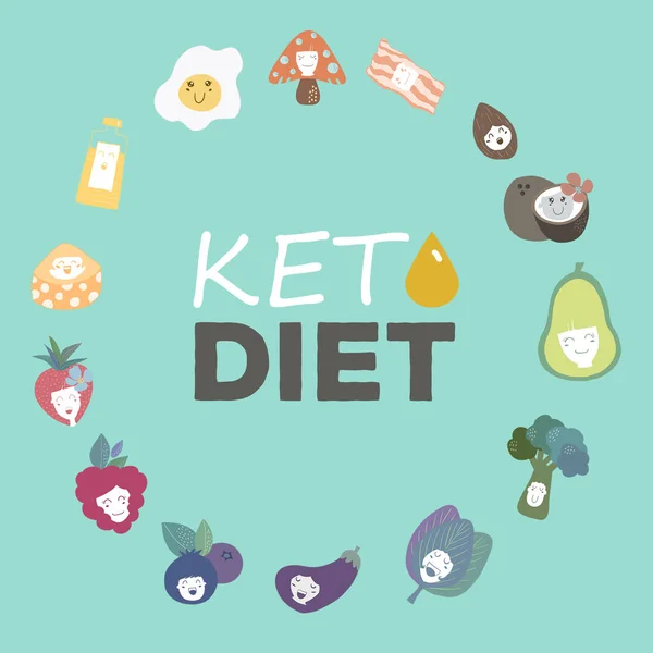 Hand draw cute Ketogenic diet food on aqua background,  low carb — Stock Photo, Image