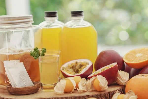 Kombucha Second Fermented Fruit Tea Probiotic Food Gut Health — Stock Photo, Image