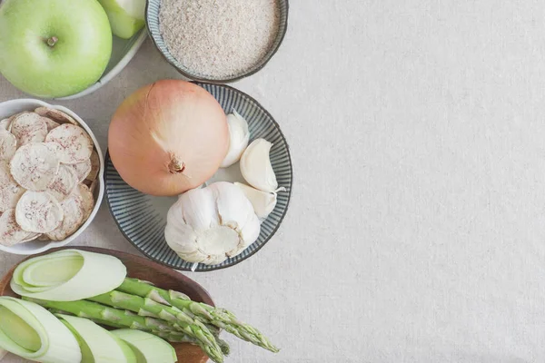 Variedade Alimentos Prebióticos Para Saúde Intestinal Dieta Pobre Carboidratos Livre — Fotografia de Stock