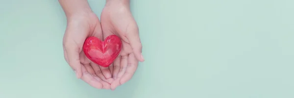 Manos Que Sostienen Corazón Rojo Atención Médica Amor Donación Órganos — Foto de Stock