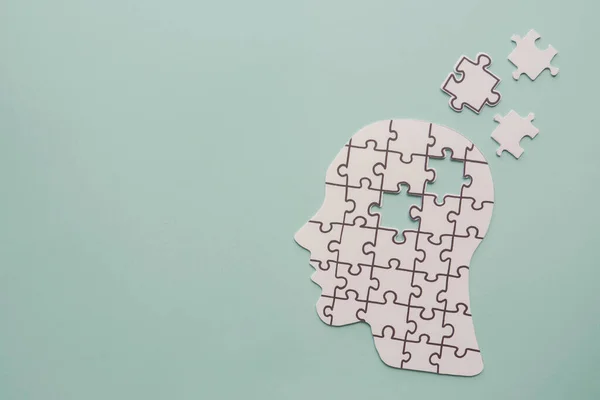 Hjärna Med Pussel Papper Cutout Autism Minnesförlust Demens Och Alzheimers — Stockfoto