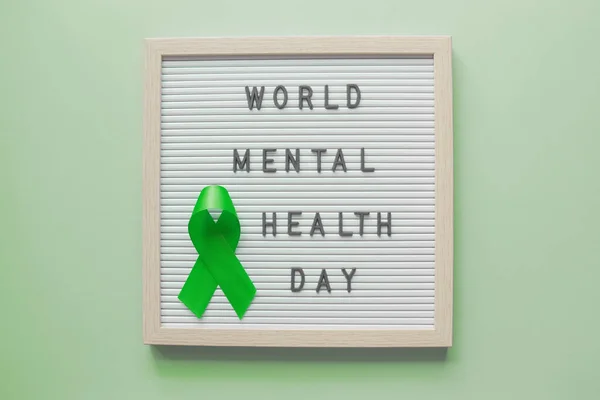 Dia Mundial Saúde Mental Fita Verde Quadro Letras — Fotografia de Stock