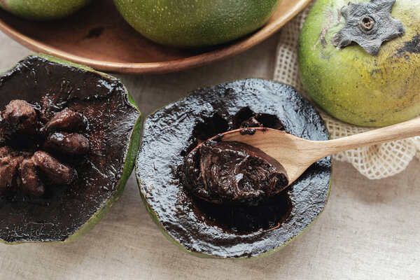 Black sapote chocolate pudding fruit,  plant based vegan food