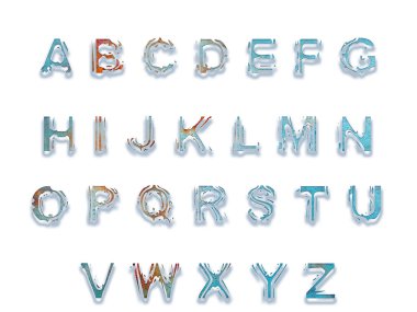 Beyaz arkaplan ve alfabe arkaplan üzerindeki İngilizce alfabe