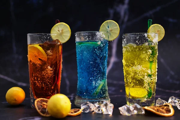 cool drinks and cocktail on table background and space