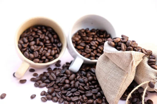 Coffee Cup Coffee Beans Close Background — Fotografia de Stock