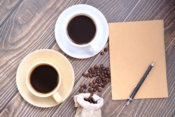 Coffee Cup Wood Table Background Space Text — Stock Photo, Image