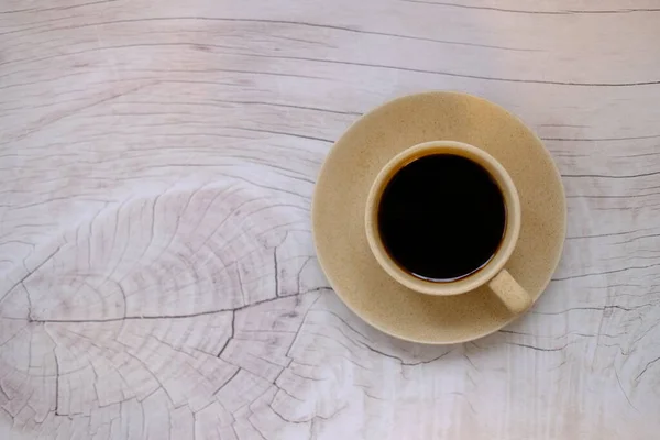 Coffee Cup Wood Table Background Space Text — Stock Photo, Image
