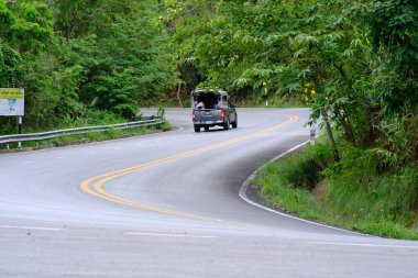 Otomobil gündüz vakti yeşil ağaçlar ve bitkilerle çevrili. 