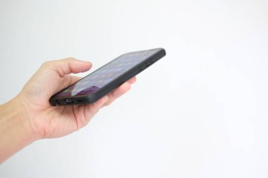 man using smart phone close up