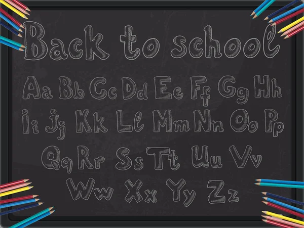 Back School Banner Cartoon Font Dark Blackboard Background Doodle Lettering — Stock Photo, Image