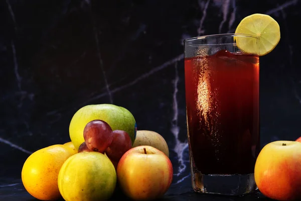 Fresh Juice Apples Grapes Close View Dark Background — 스톡 사진