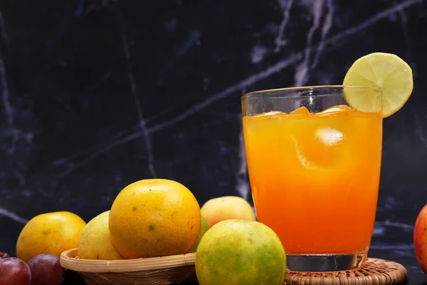 Fresh Juice Apples Grapes Close View Dark Background — Stock Fotó