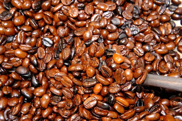 Nahaufnahme Geröstete Kaffeebohnen Hintergrund Und Textur — Stockfoto