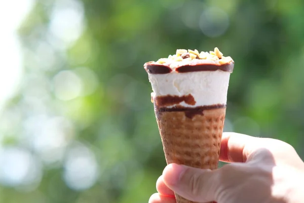 Close View Ice Cream Hand — Fotografia de Stock