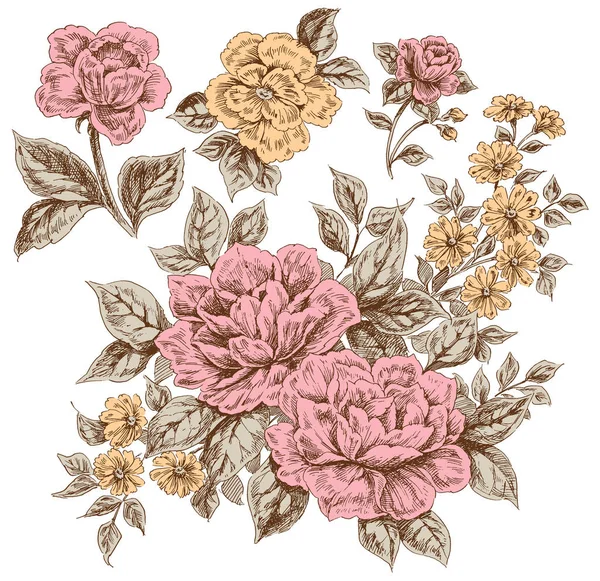 Ręcznie Rysowane Kwiaty Liście — Zdjęcie stockowe