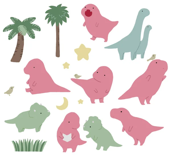Set Van Schattige Dinosaurus Illustratie — Stockfoto
