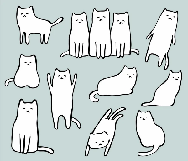 Set Van Schattige Kat Cartoon Illustratie — Stockvector