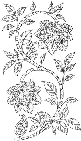 Hand Drawn Flowers Leaves Paisley Style White Background — Stock Photo, Image