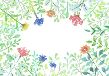 Suluboya Çizimi Kusursuz Desen, Çiçekler ve Yapraklar